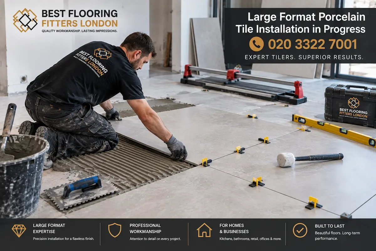 Professional large format porcelain floor tile installation London