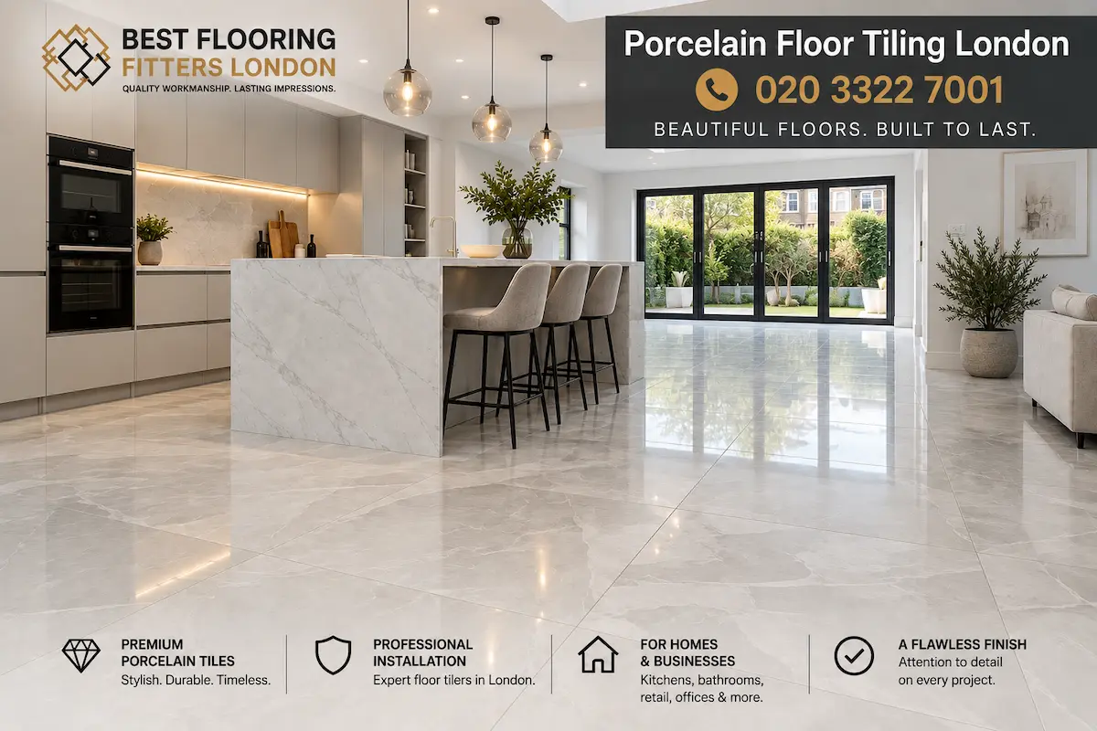 Porcelain Floor Tiling London in modern kitchen